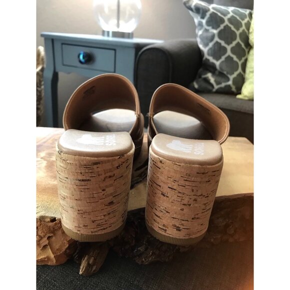 Sorel Cameron Cork Wedge Slip on Sandals Tan Beige Size 8 - Picture 4 of 8